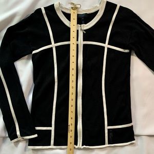 Long Sleeved Black Escada Sport Cardigan, with White Stripe Detailing Size Small